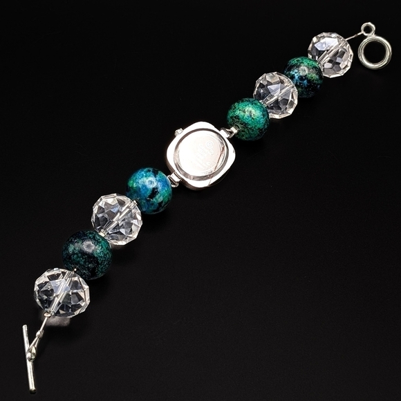 Watch Bracelet with Faceted Glass Crystals and Large Blue Beads - Picture 6 of 8